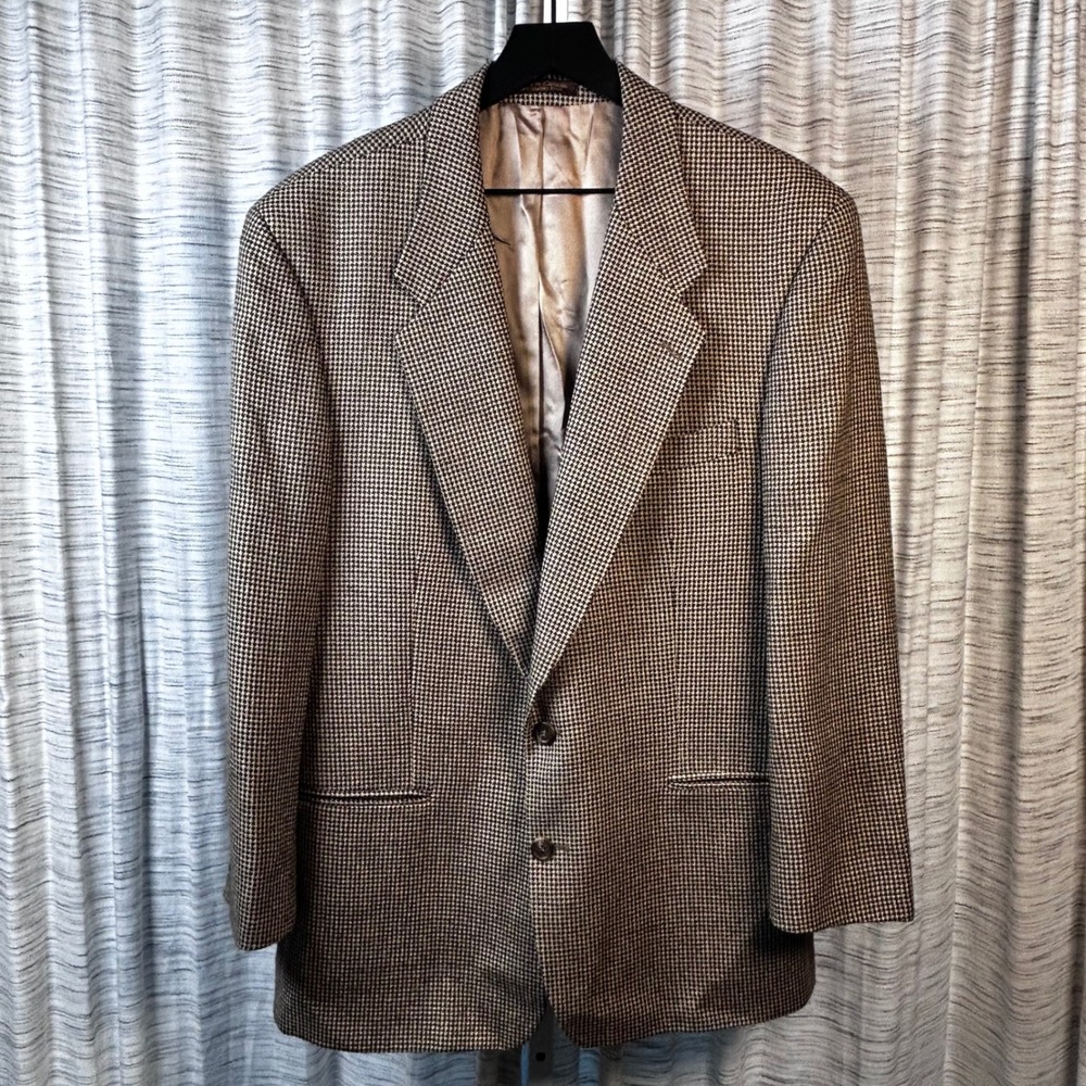 Metropolitan View Bloomingdales‎ Mens 44L Houndstooth Wool Blazer Brown Canada